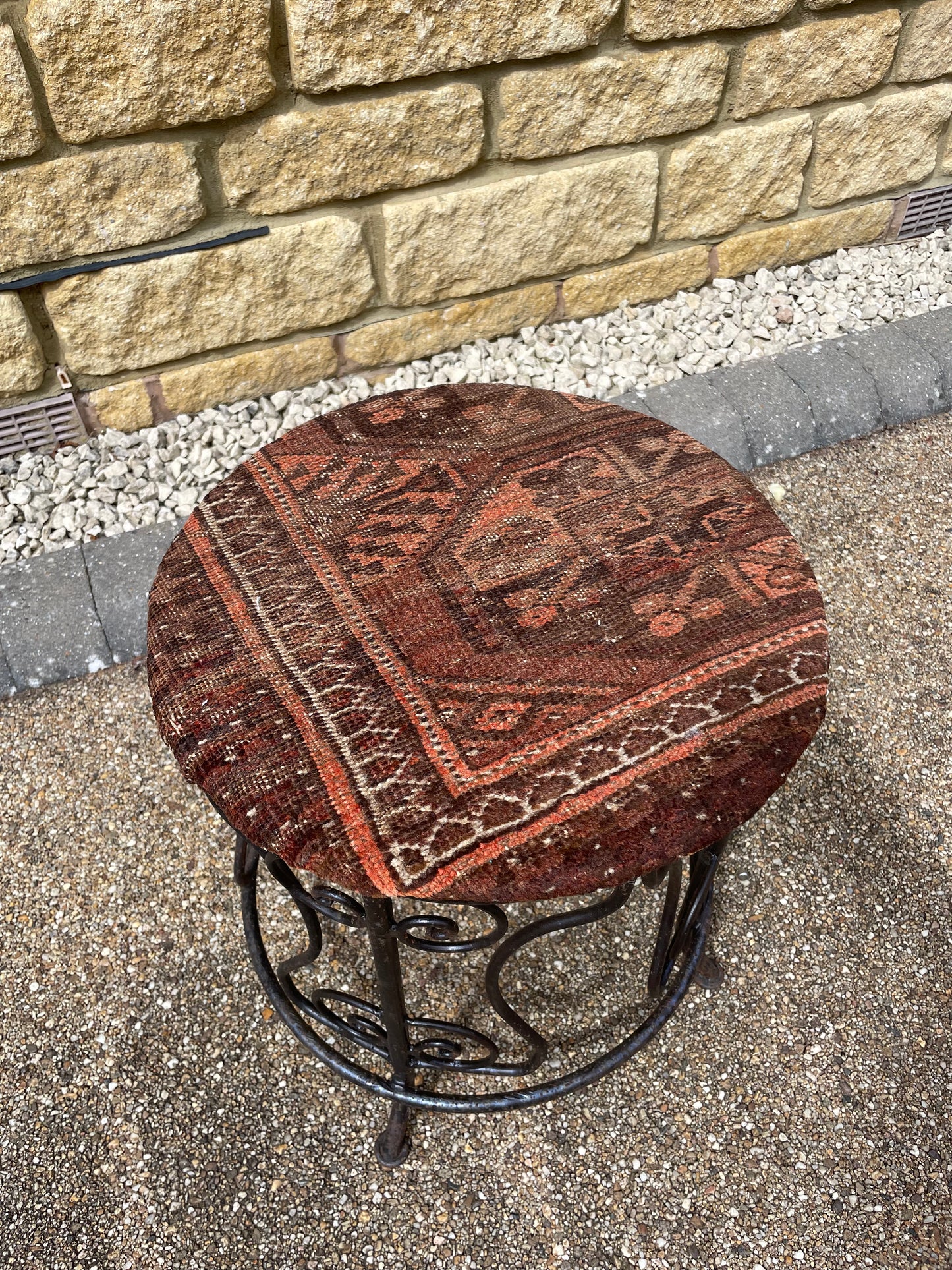 French/Moroccan Rustic wrought iron scrolling low stool/Table