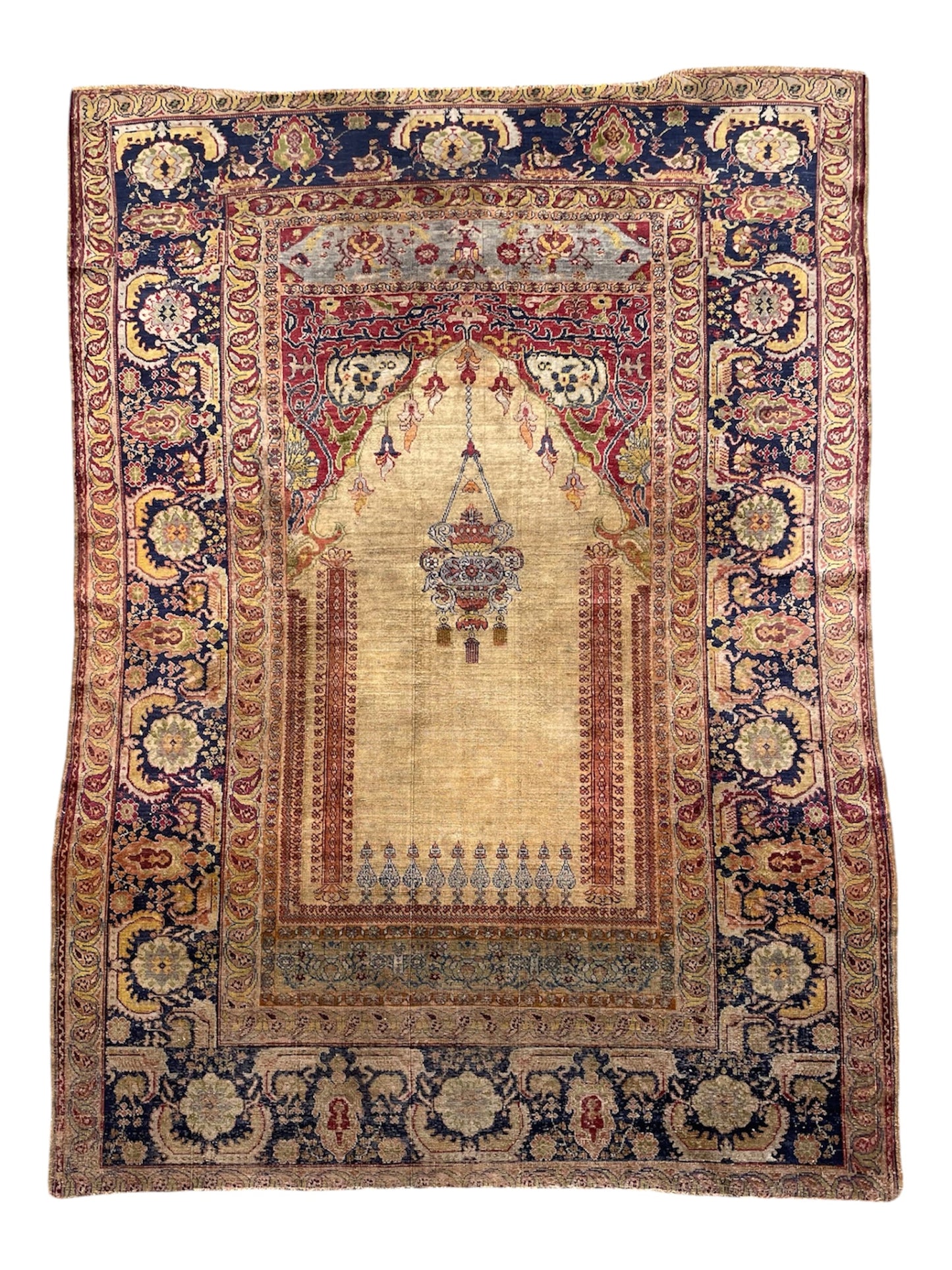 Early Anatolian Silk Prayer Rug of Ghiordes Design - 19th Century