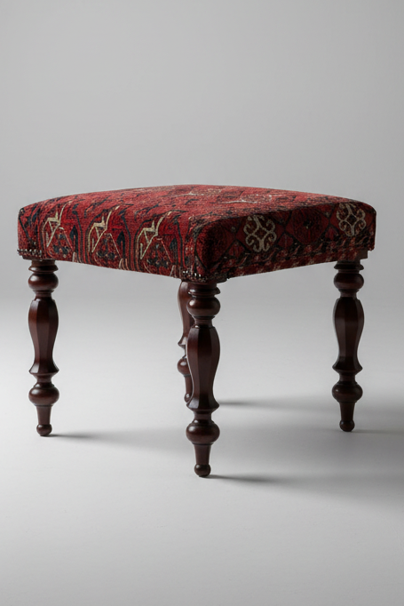 Antique Ersari Chuval Upholstered stool on turned legs
