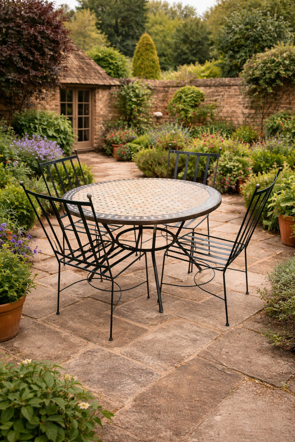 Vintage Moroccan Mosaic Garden Table & x4 Chairs