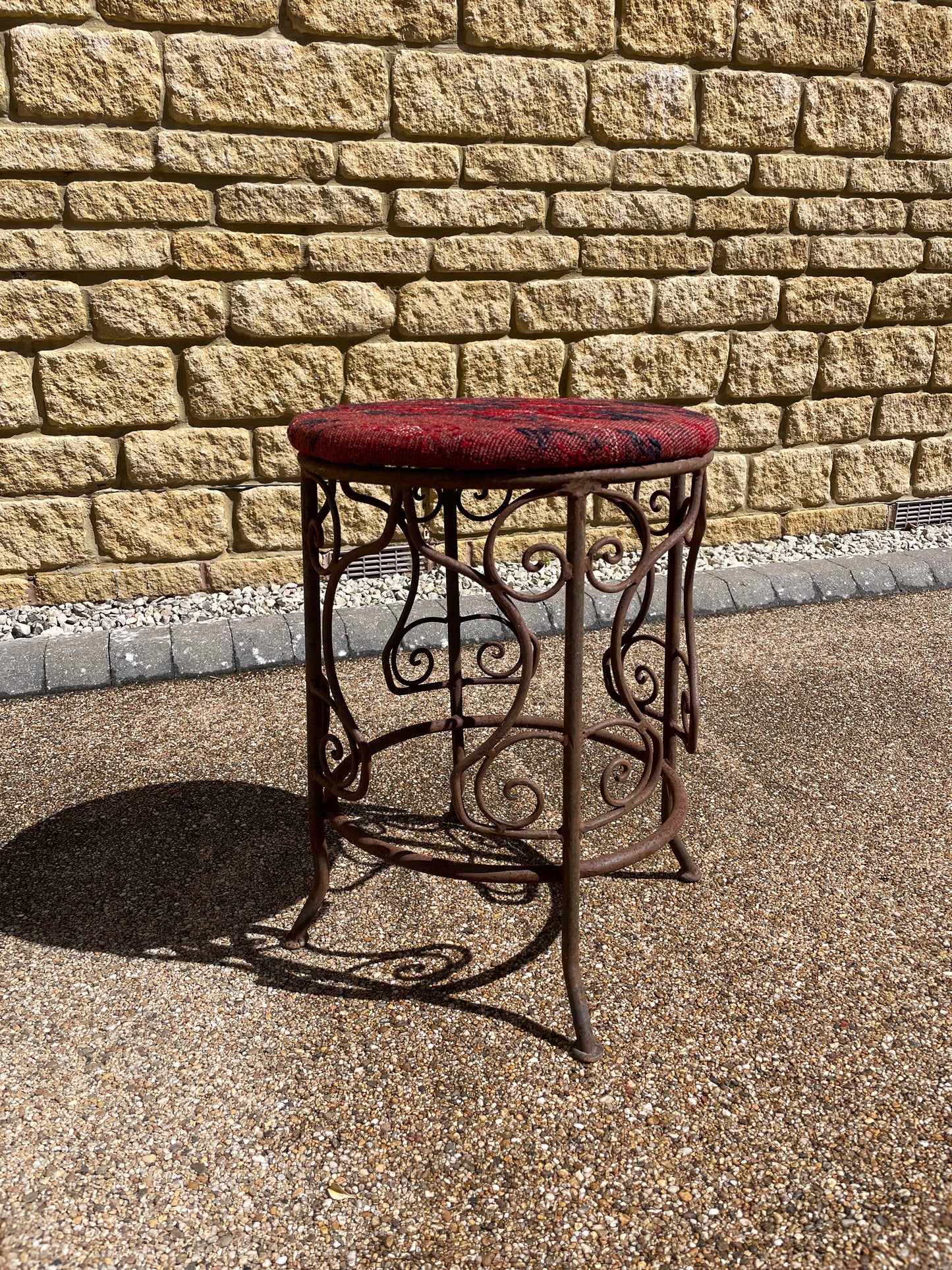 Moroccan Rustic wrought iron scrolling low stool