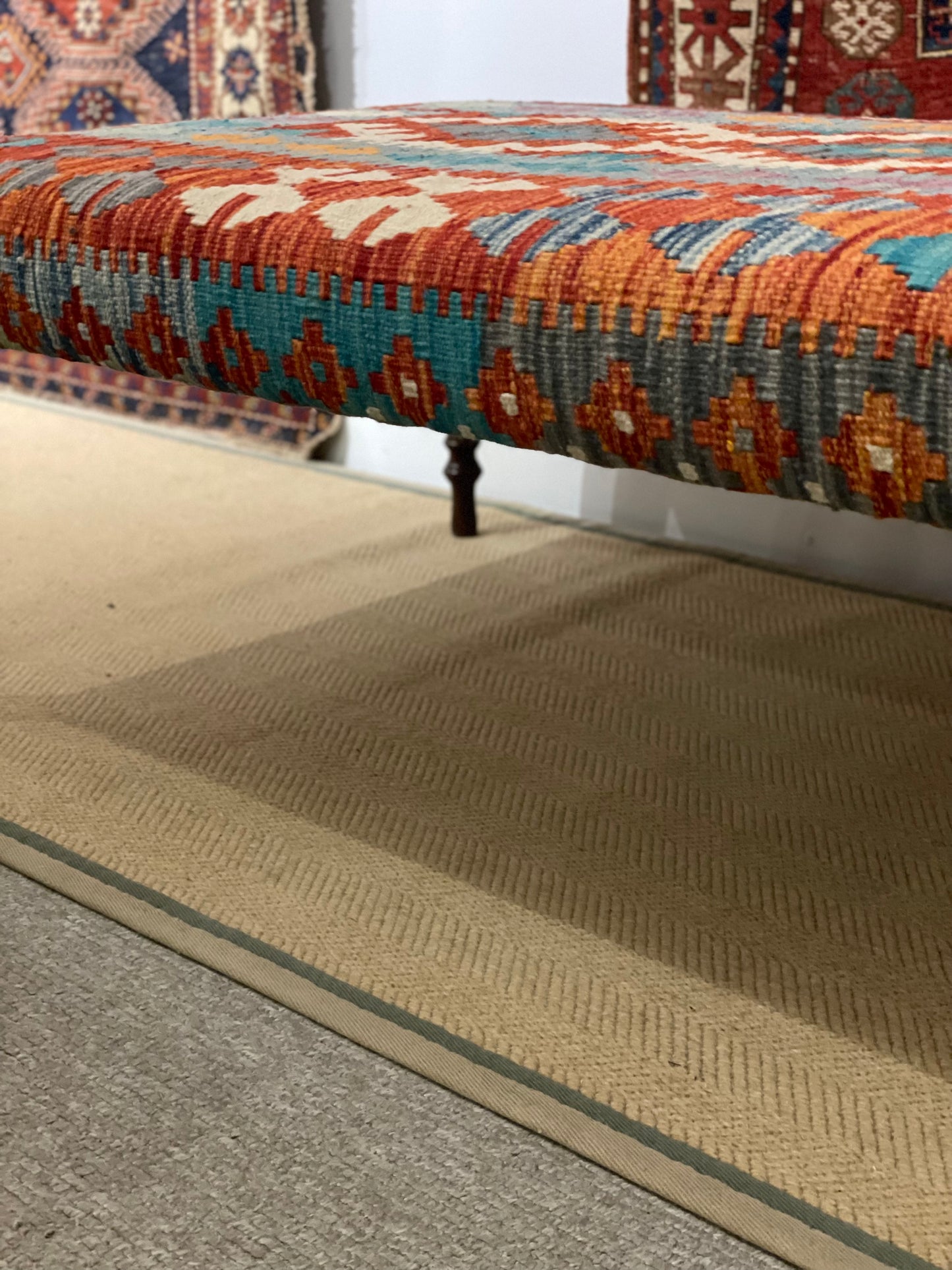 Kilim Upholstered Ottoman