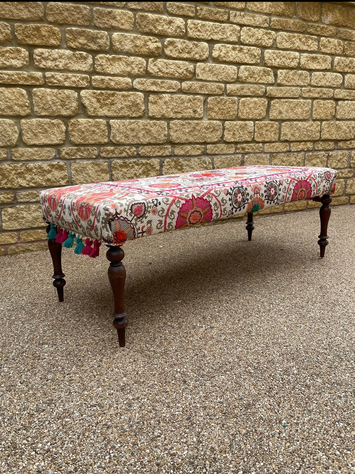 Handmade Stool with Block Print Covering