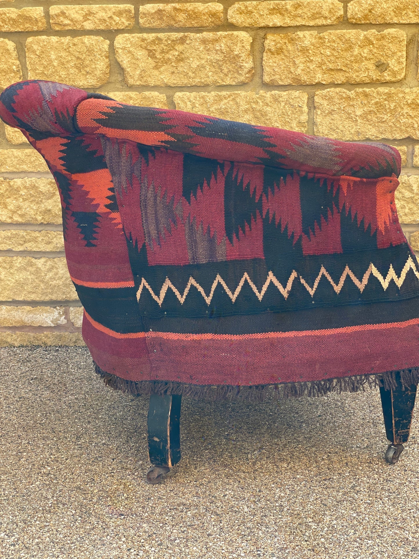 Antique Edwardian Tubchair - covered in Afghan Kilim
