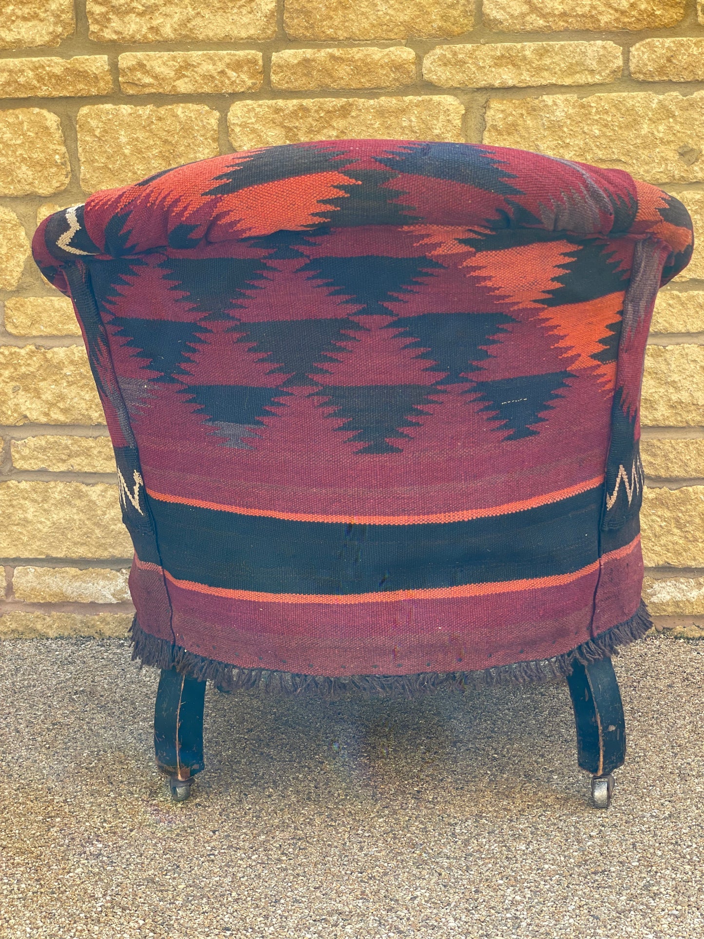 Antique Edwardian Tubchair - covered in Afghan Kilim