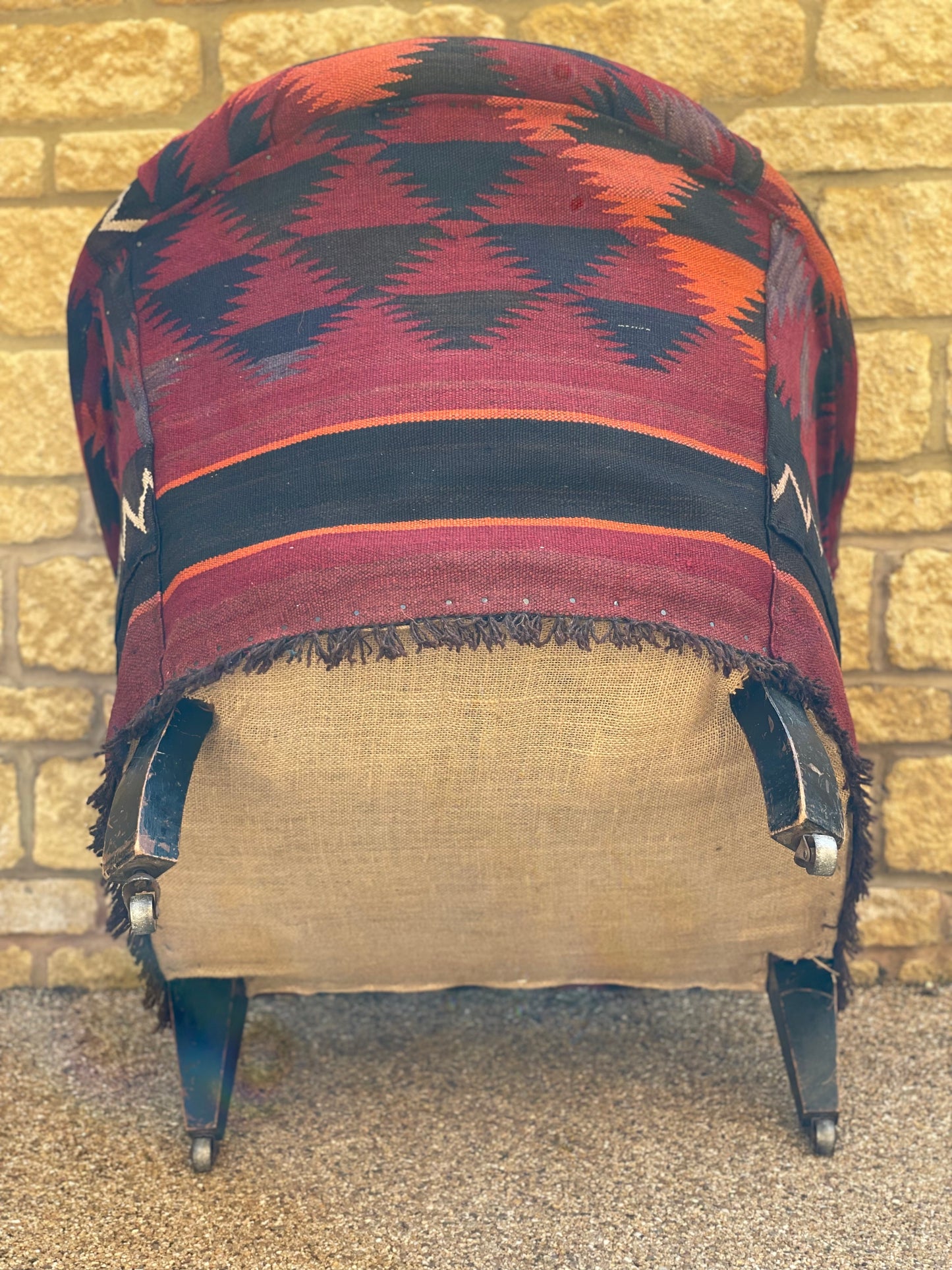 Antique Edwardian Tubchair - covered in Afghan Kilim