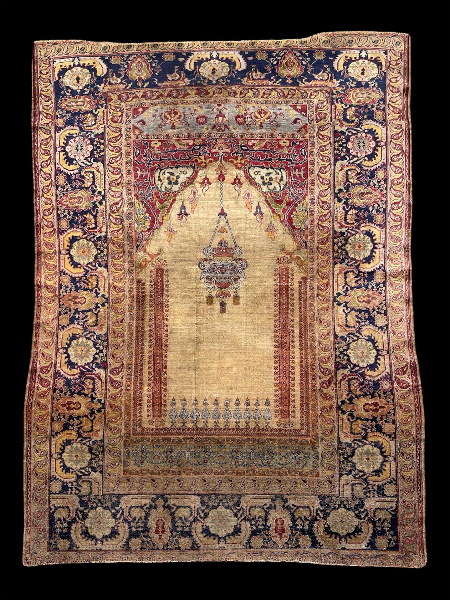 Early Anatolian Silk Prayer Rug of Ghiordes Design - 19th Century