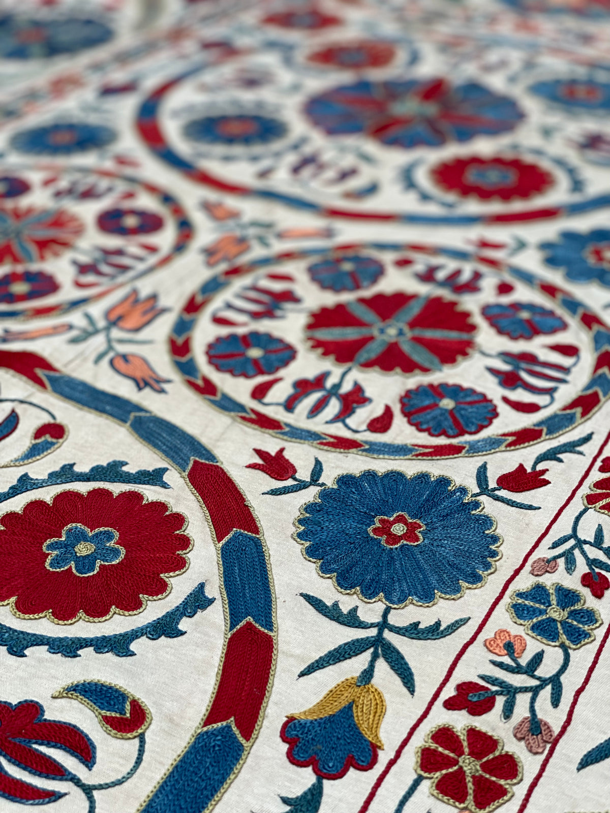 Fine Silk Uzbek Bukhara ‘Nim’ Suzani Textile