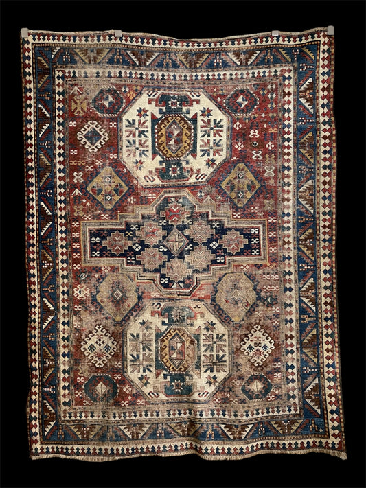 Antique Caucasian Triple Medallion Kazak Rug