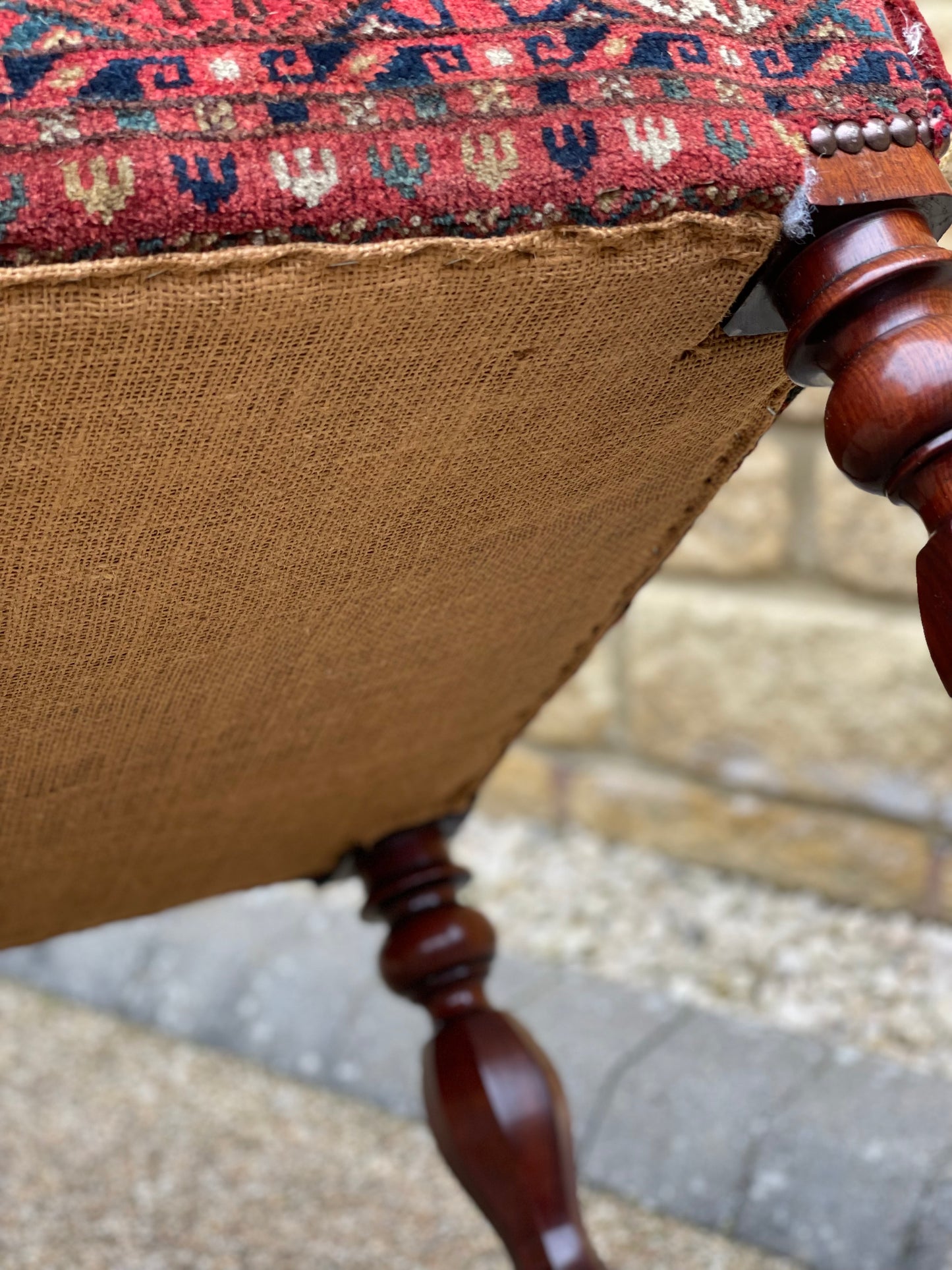 Antique Ersari Chuval Upholstered stool on turned legs
