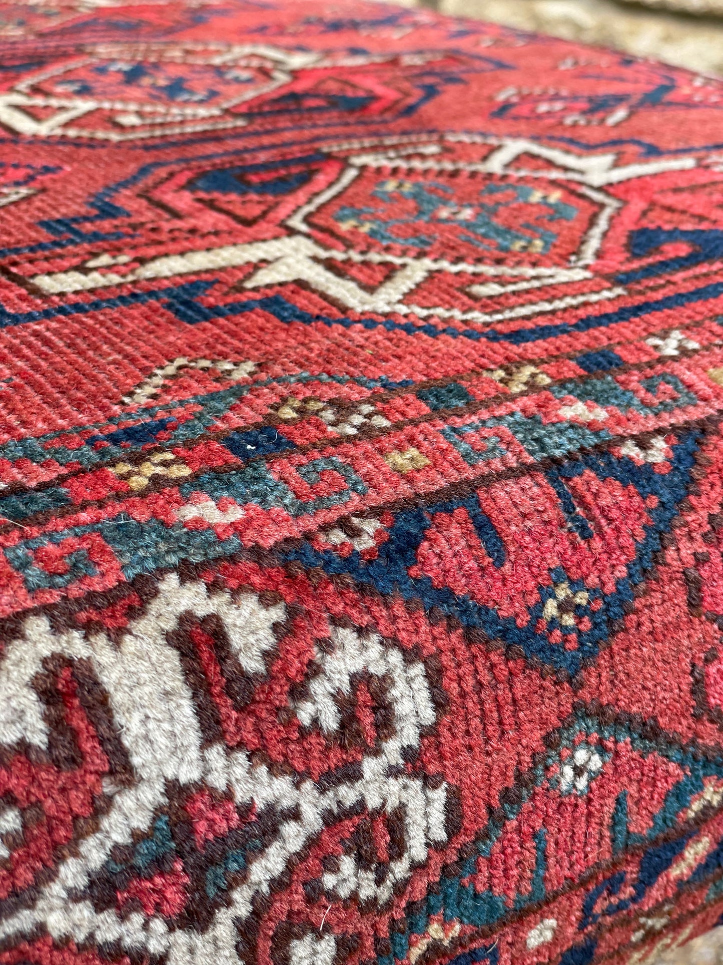 Antique Ersari Chuval Upholstered stool on turned legs
