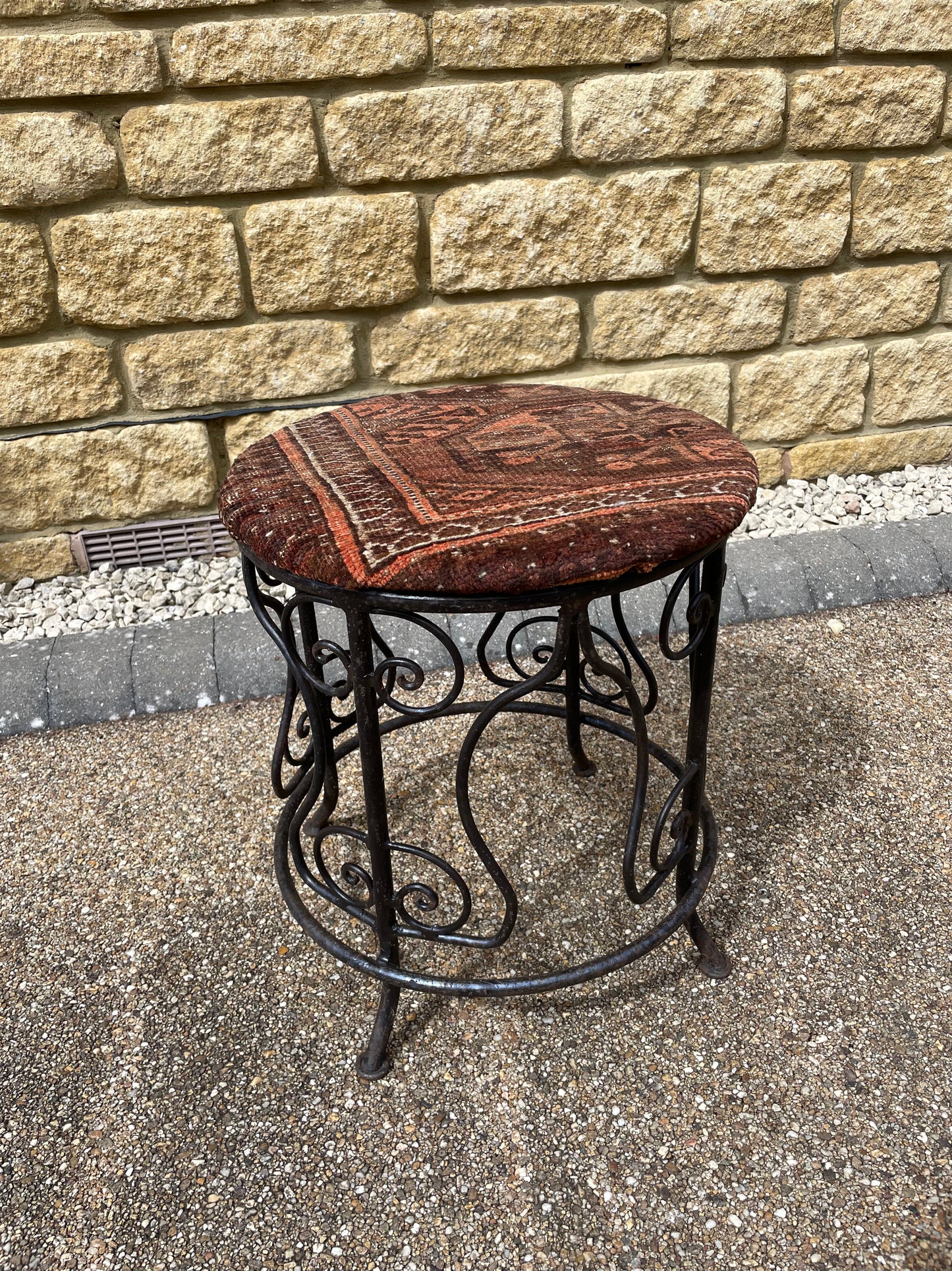 French/Moroccan Rustic wrought iron scrolling low stool/Table