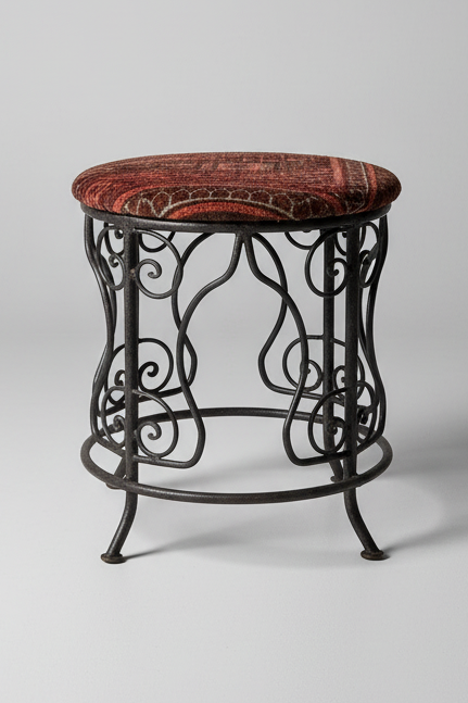 French/Moroccan Rustic wrought iron scrolling low stool/Table