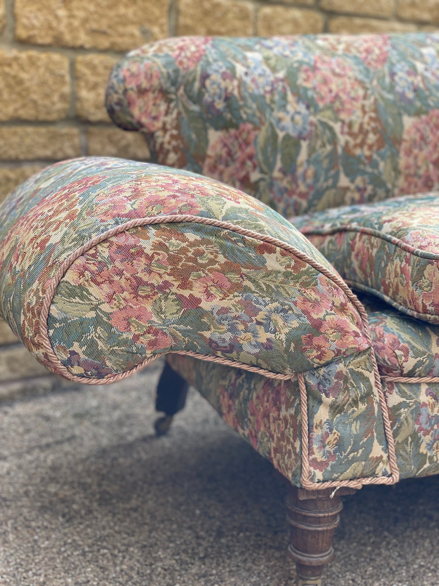 Victorian scroll-arm drop-end sofa. 2 Seater