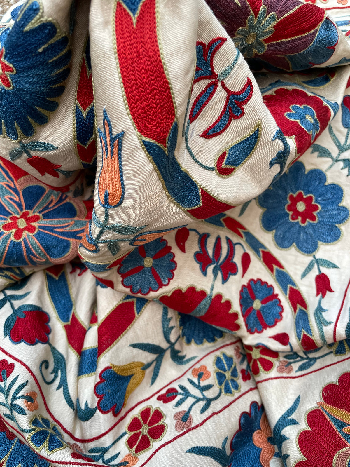 Fine Silk Uzbek Bukhara ‘Nim’ Suzani Textile