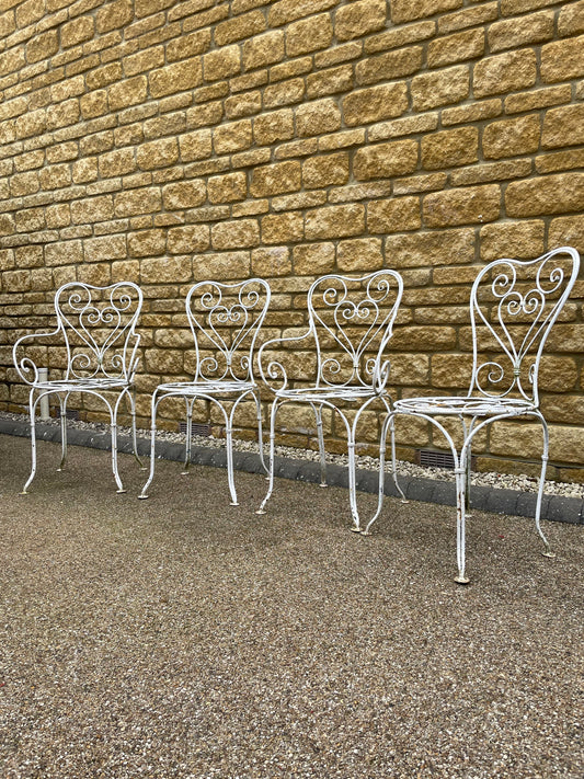Vintage French Iron scrolled garden chairs x4