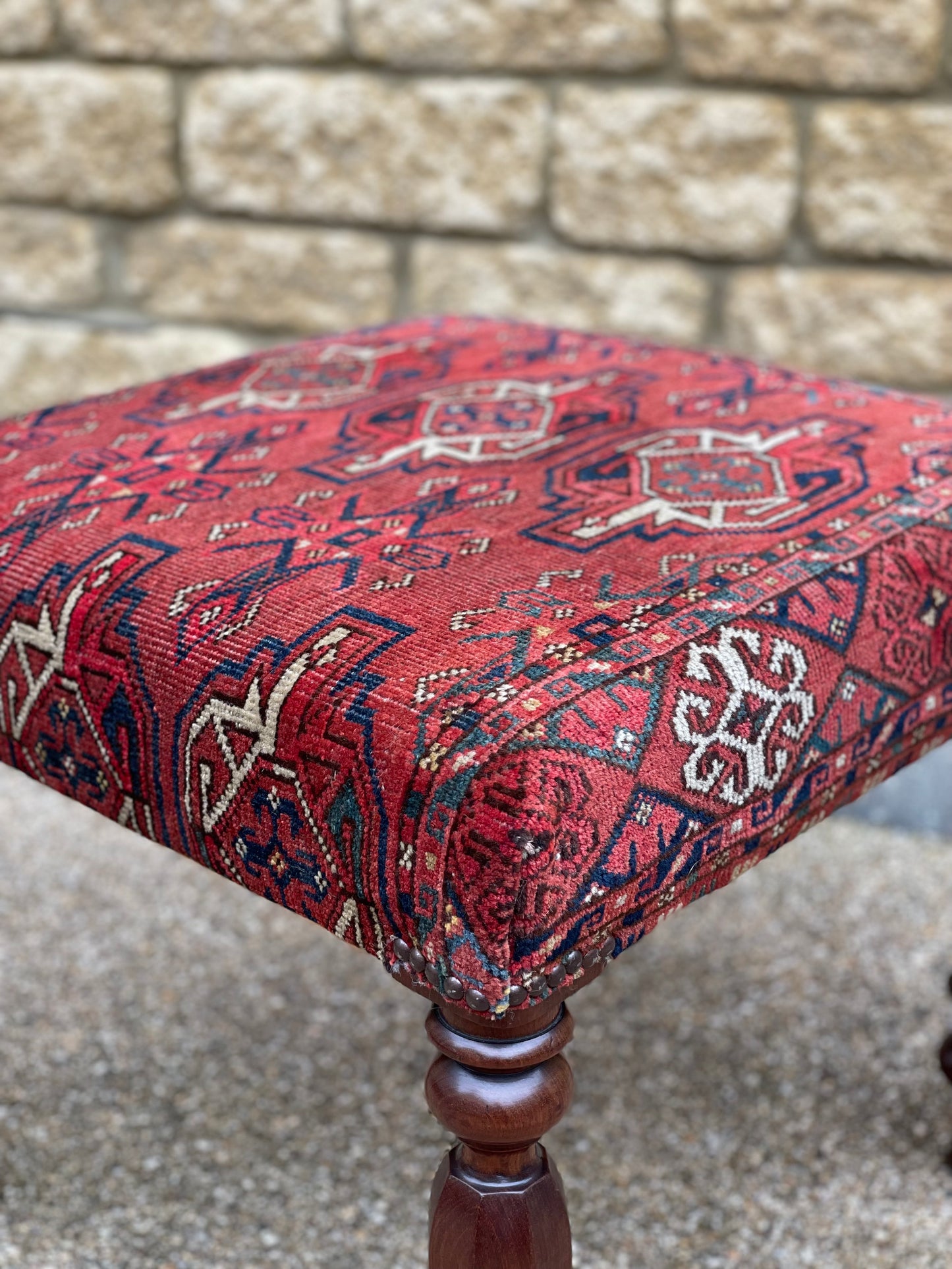Antique Ersari Chuval Upholstered stool on turned legs