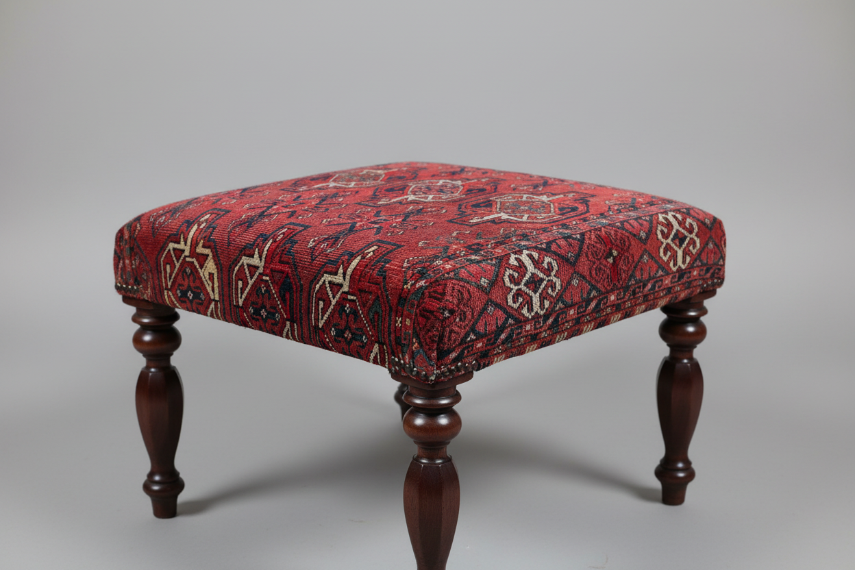 Antique Ersari Chuval Upholstered stool on turned legs