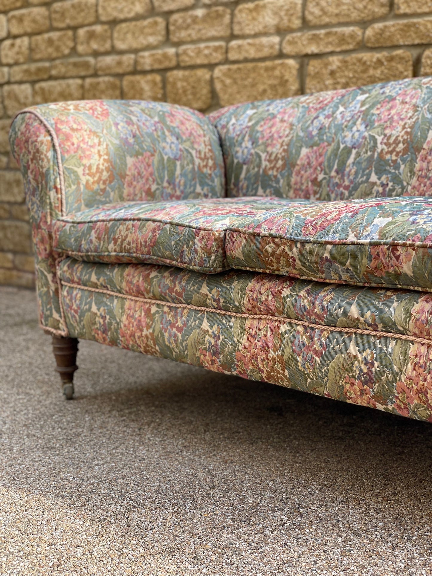 Victorian scroll-arm drop-end sofa. 2 Seater