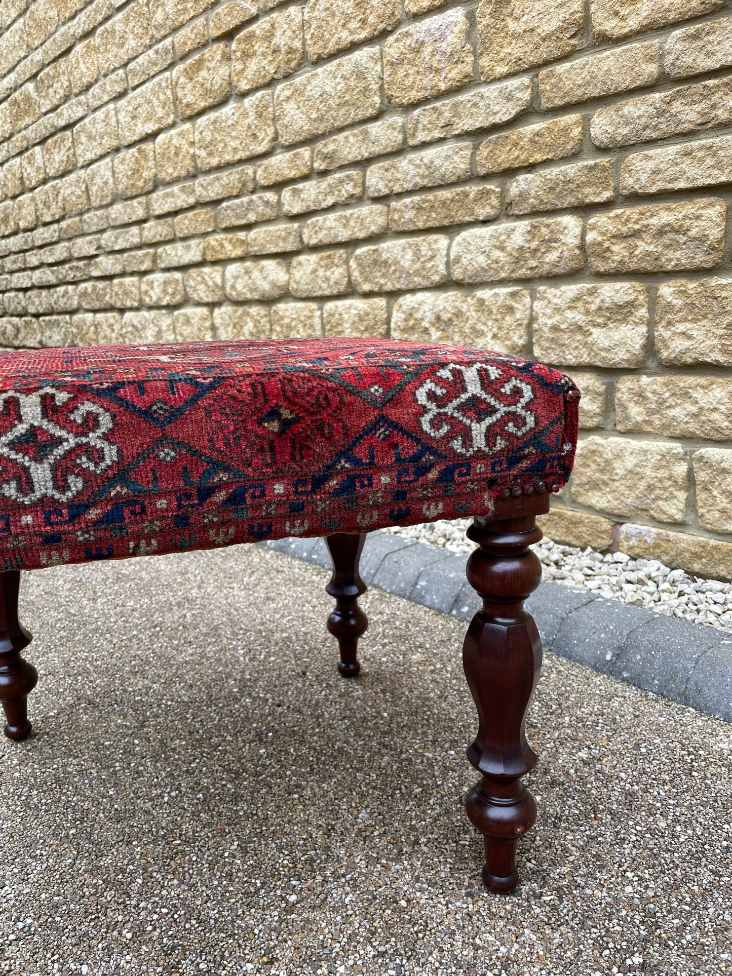 Antique Ersari Chuval Upholstered stool on turned legs