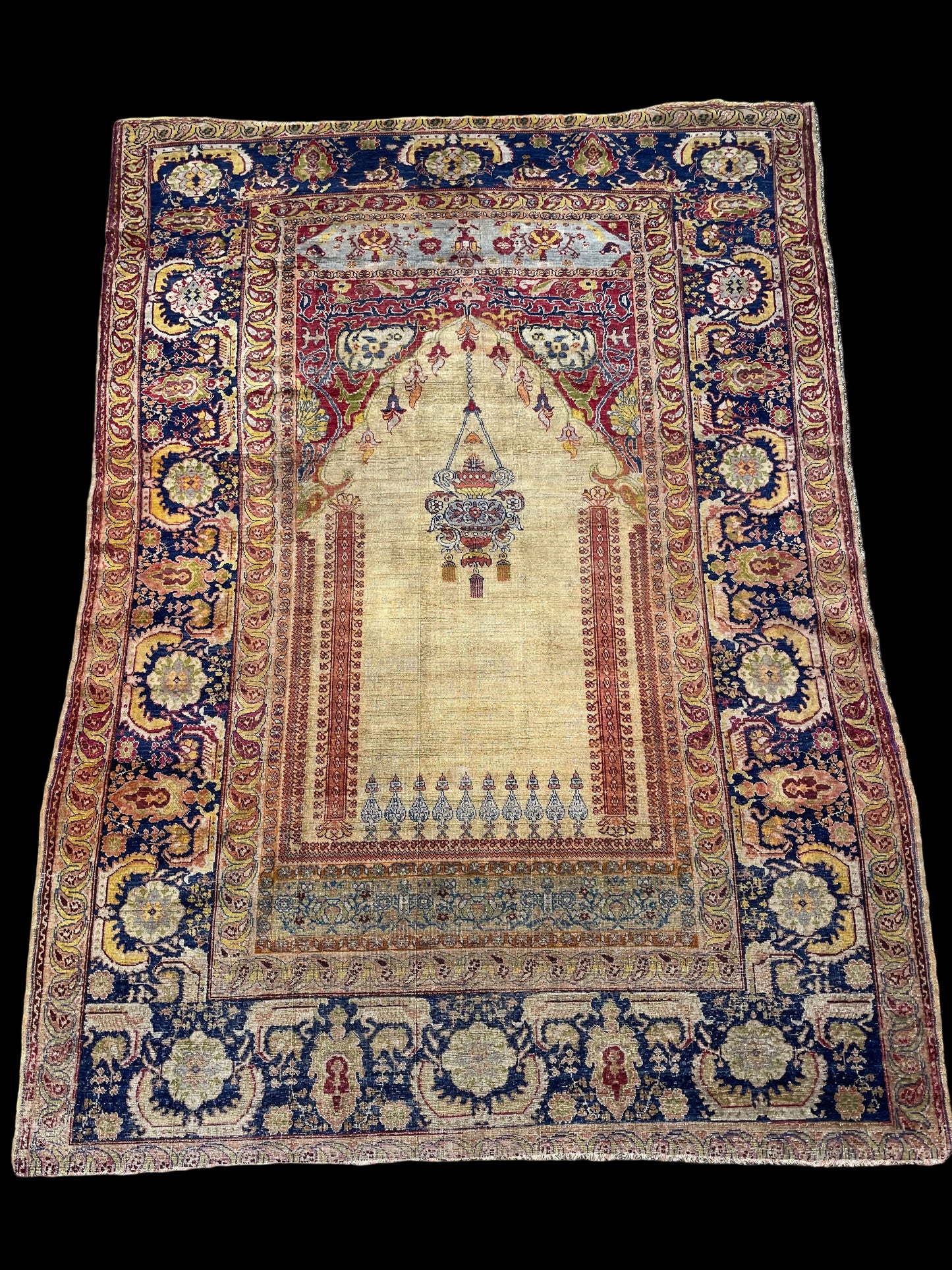 Early Anatolian Silk Prayer Rug of Ghiordes Design - 19th Century