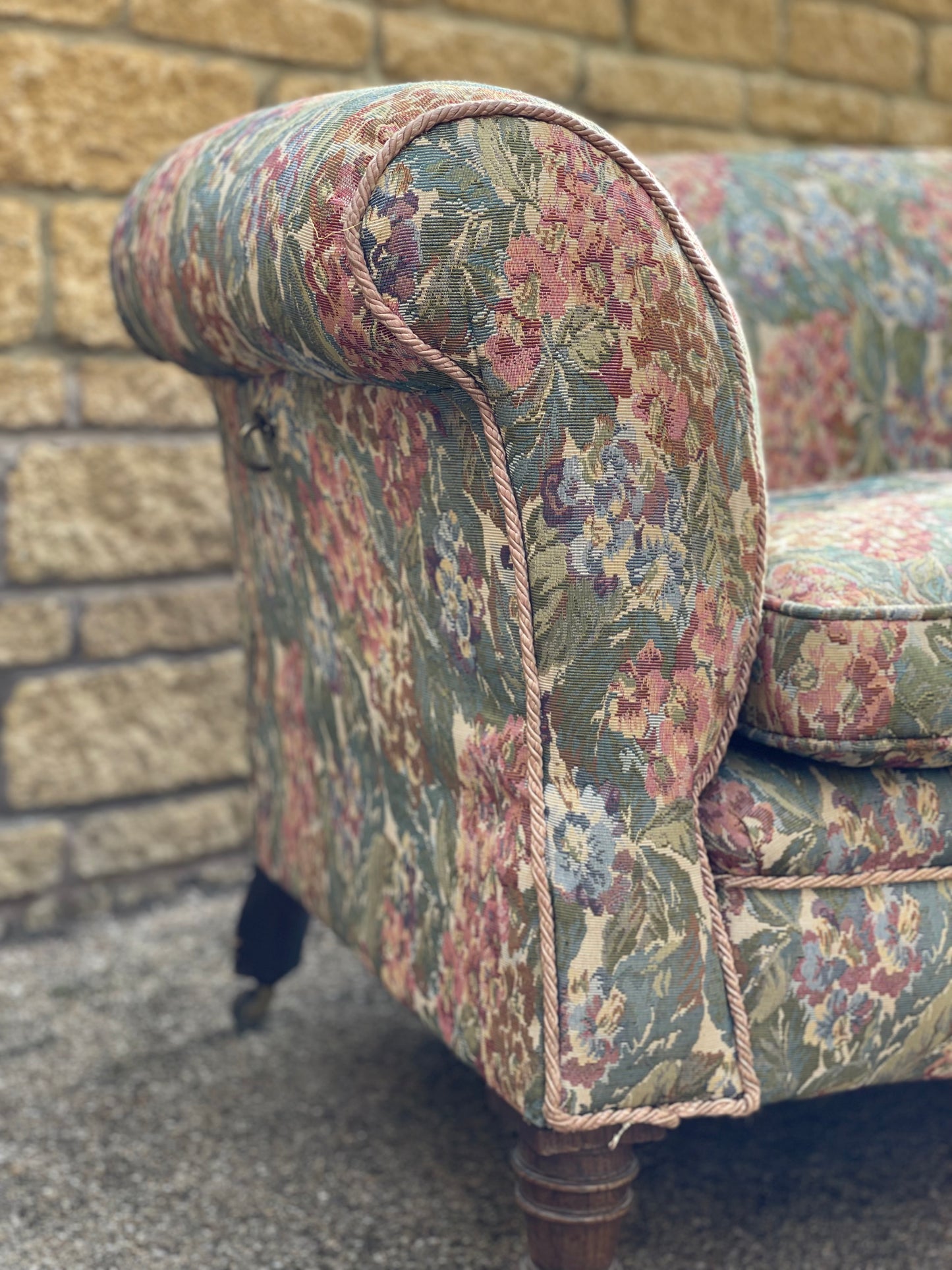Victorian scroll-arm drop-end sofa. 2 Seater