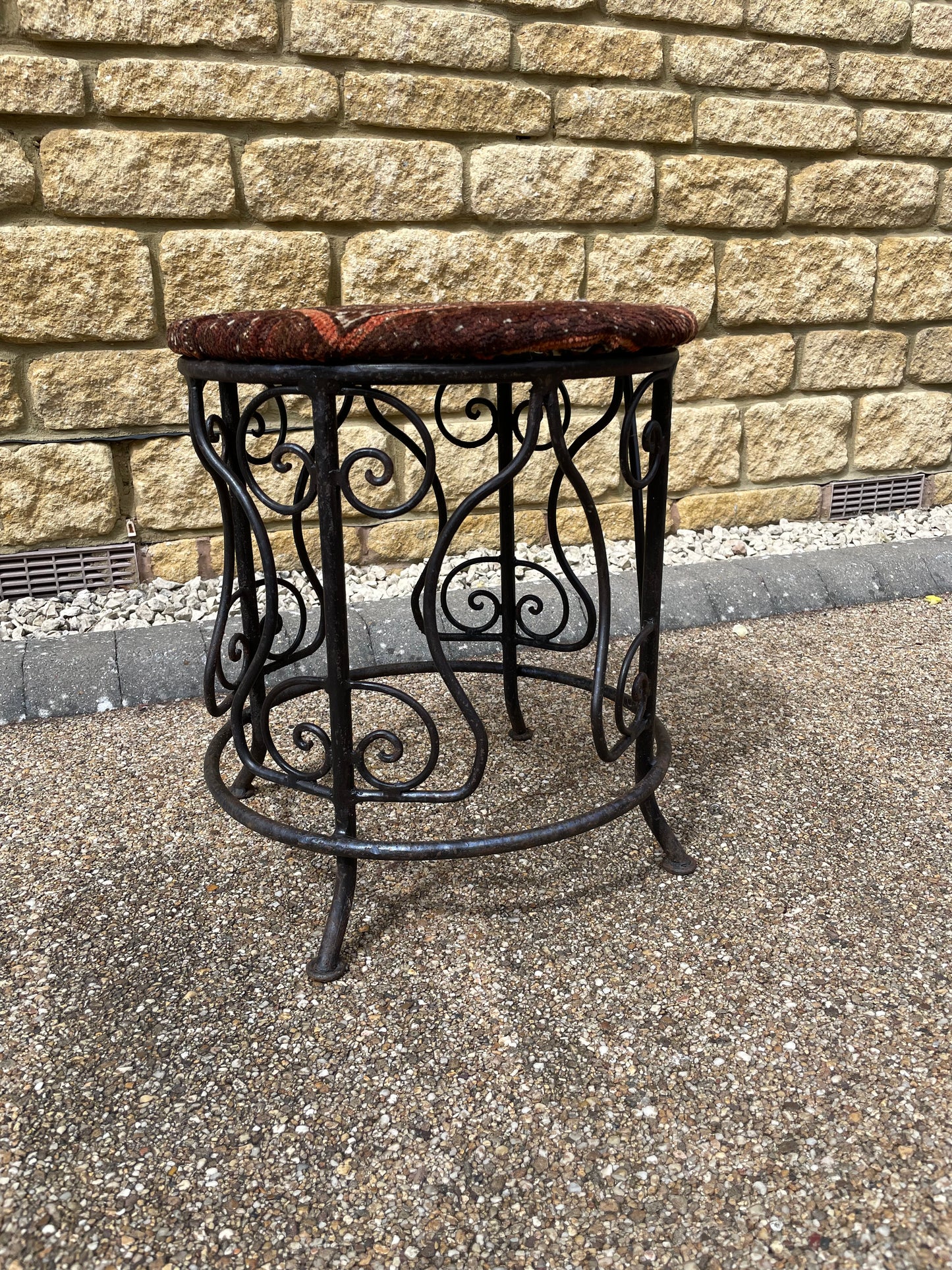 French/Moroccan Rustic wrought iron scrolling low stool/Table