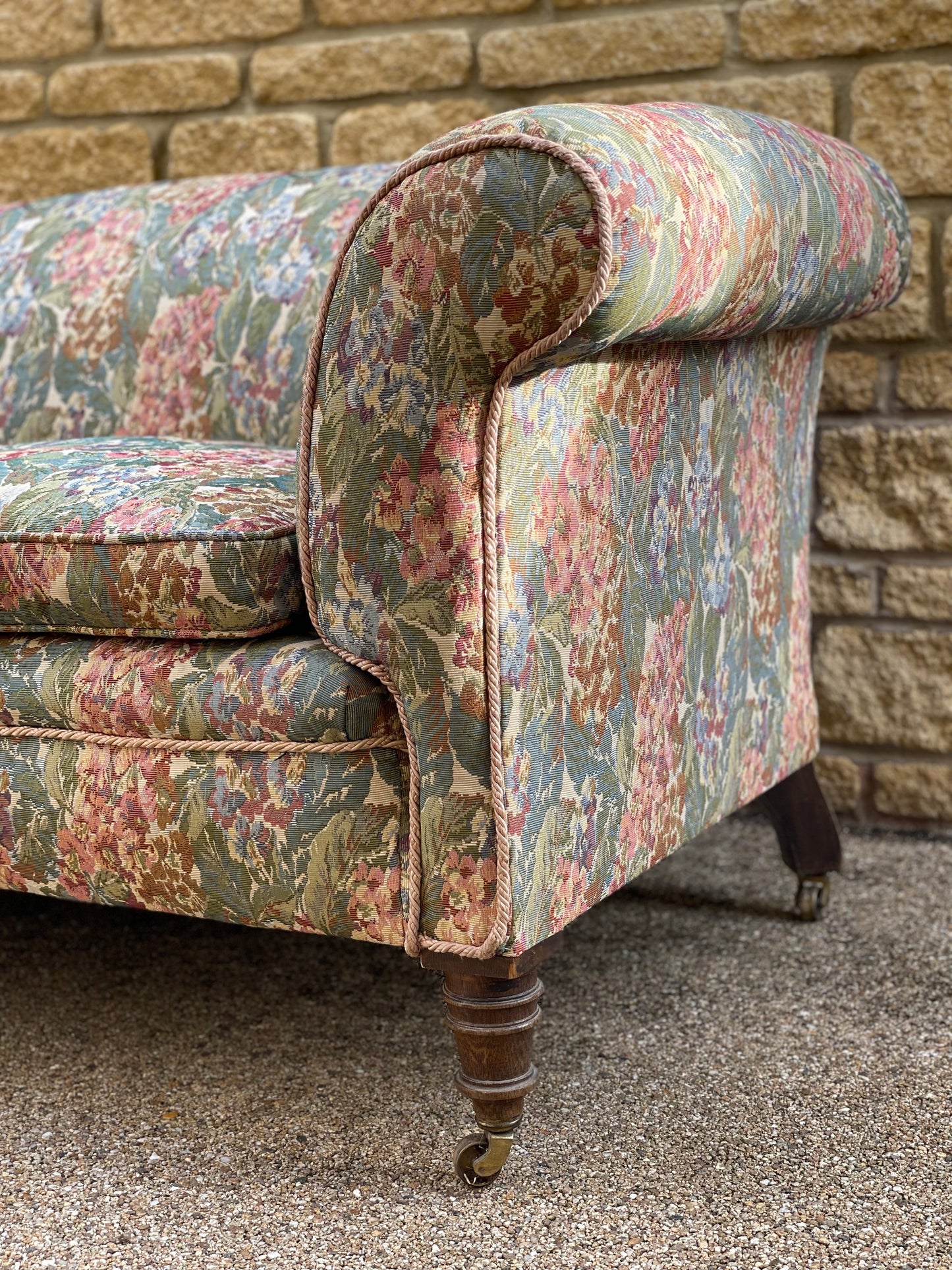 Victorian scroll-arm drop-end sofa. 2 Seater
