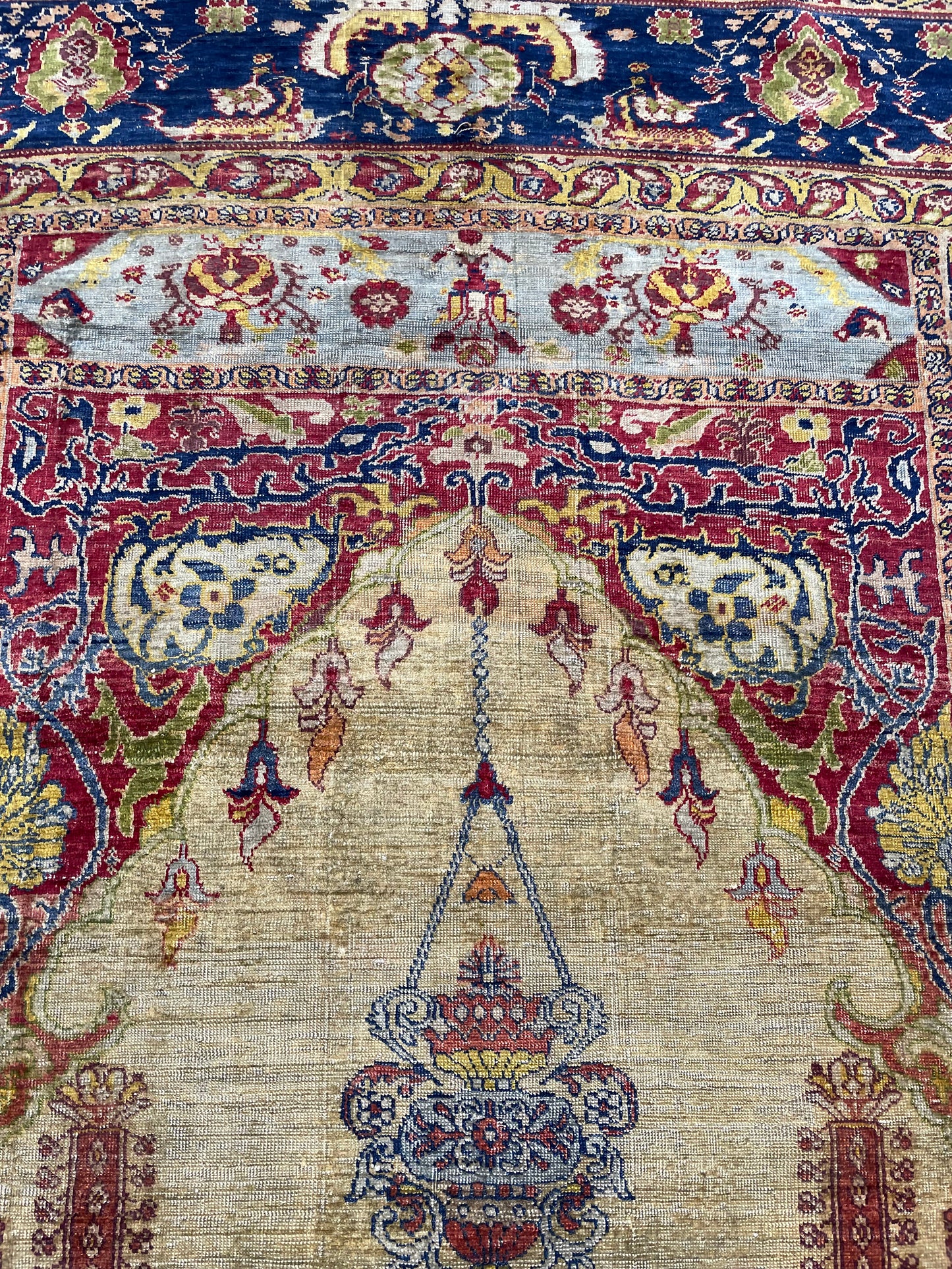 Early Anatolian Silk Prayer Rug of Ghiordes Design - 19th Century