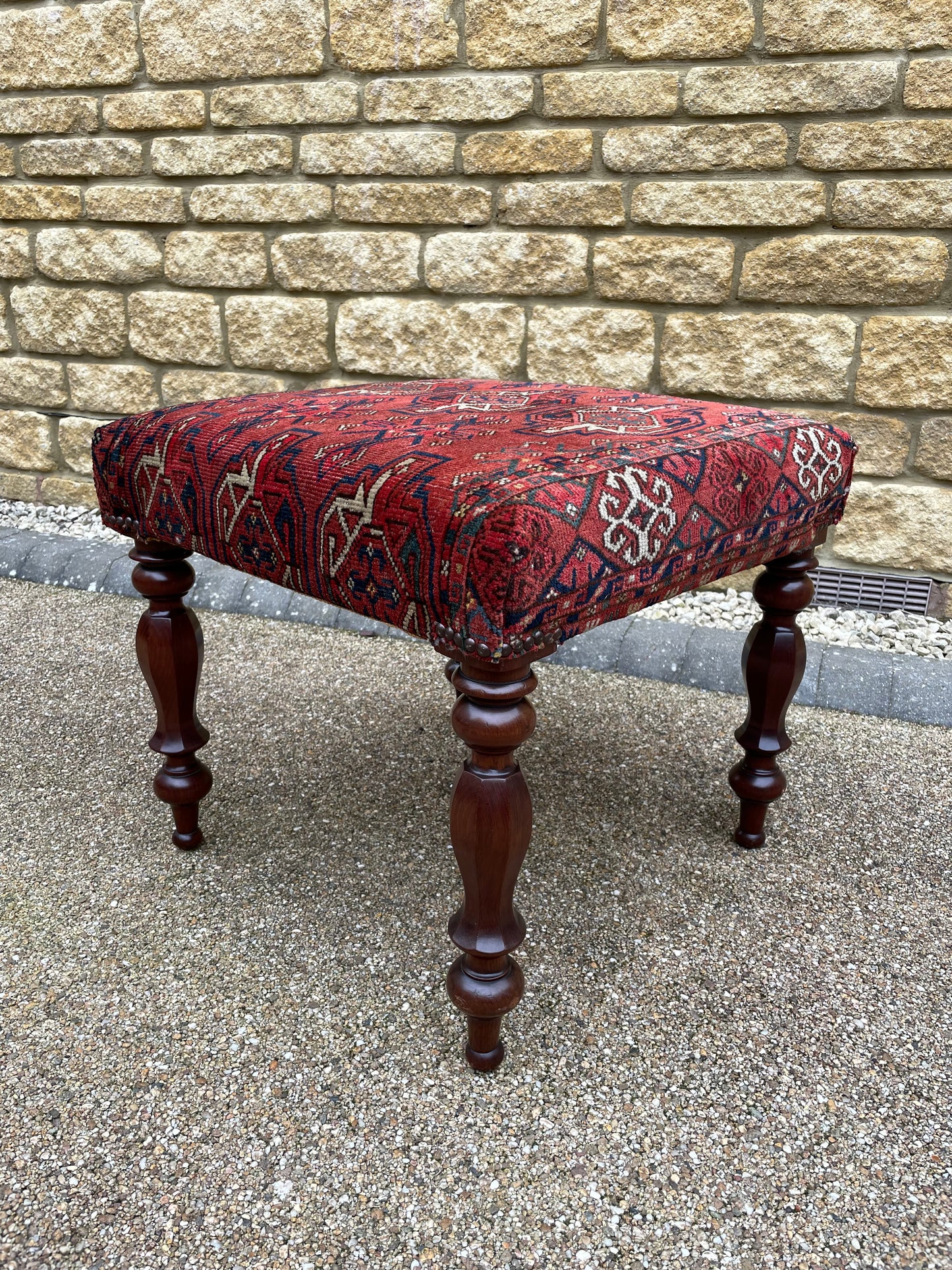 Antique Ersari Chuval Upholstered stool on turned legs