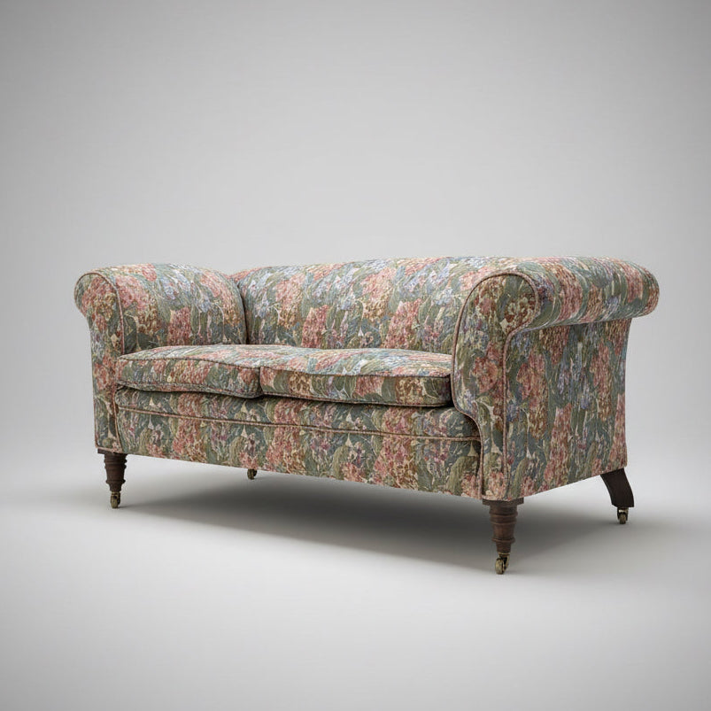 Victorian scroll-arm drop-end sofa. 2 Seater