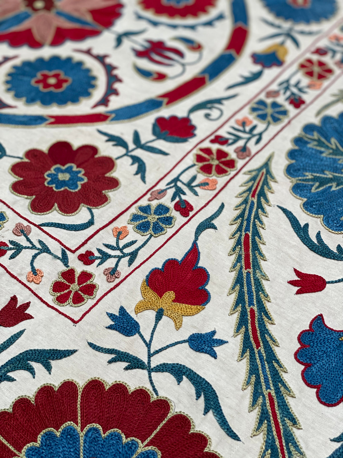 Fine Silk Uzbek Bukhara ‘Nim’ Suzani Textile