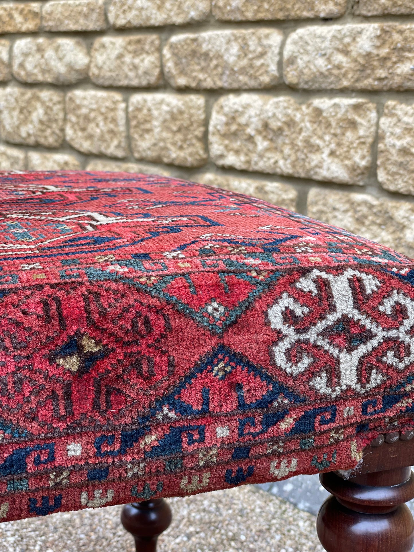 Antique Ersari Chuval Upholstered stool on turned legs