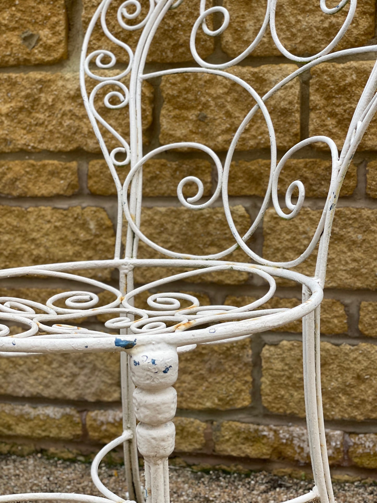 Vintage French scrolled iron garden chairs x2