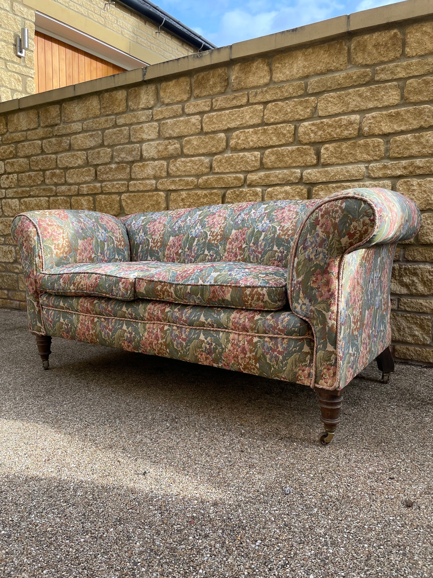 Victorian scroll-arm drop-end sofa. 2 Seater