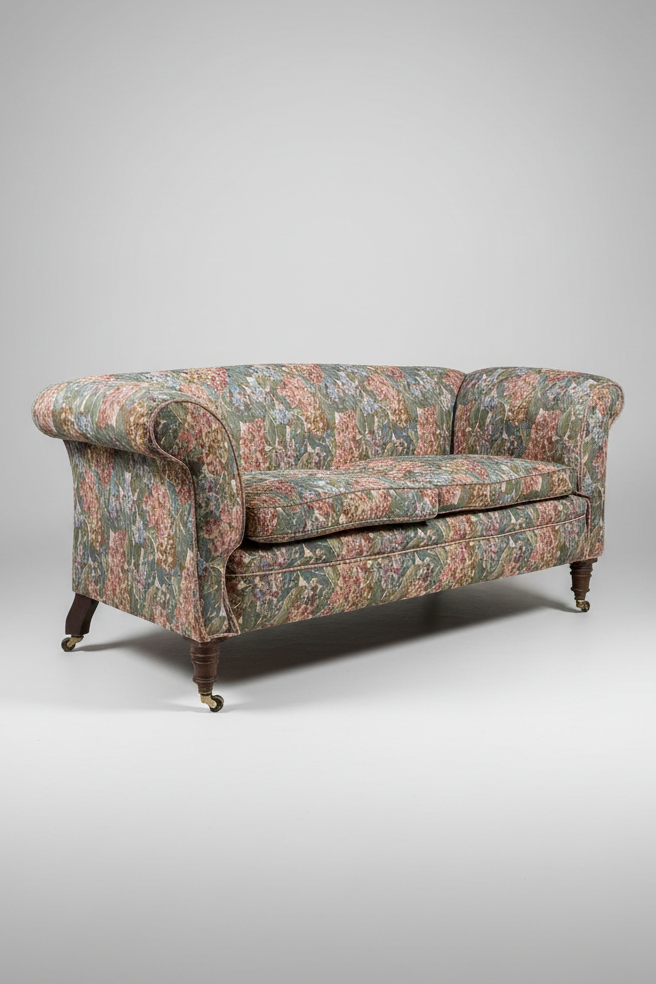 Victorian scroll-arm drop-end sofa. 2 Seater