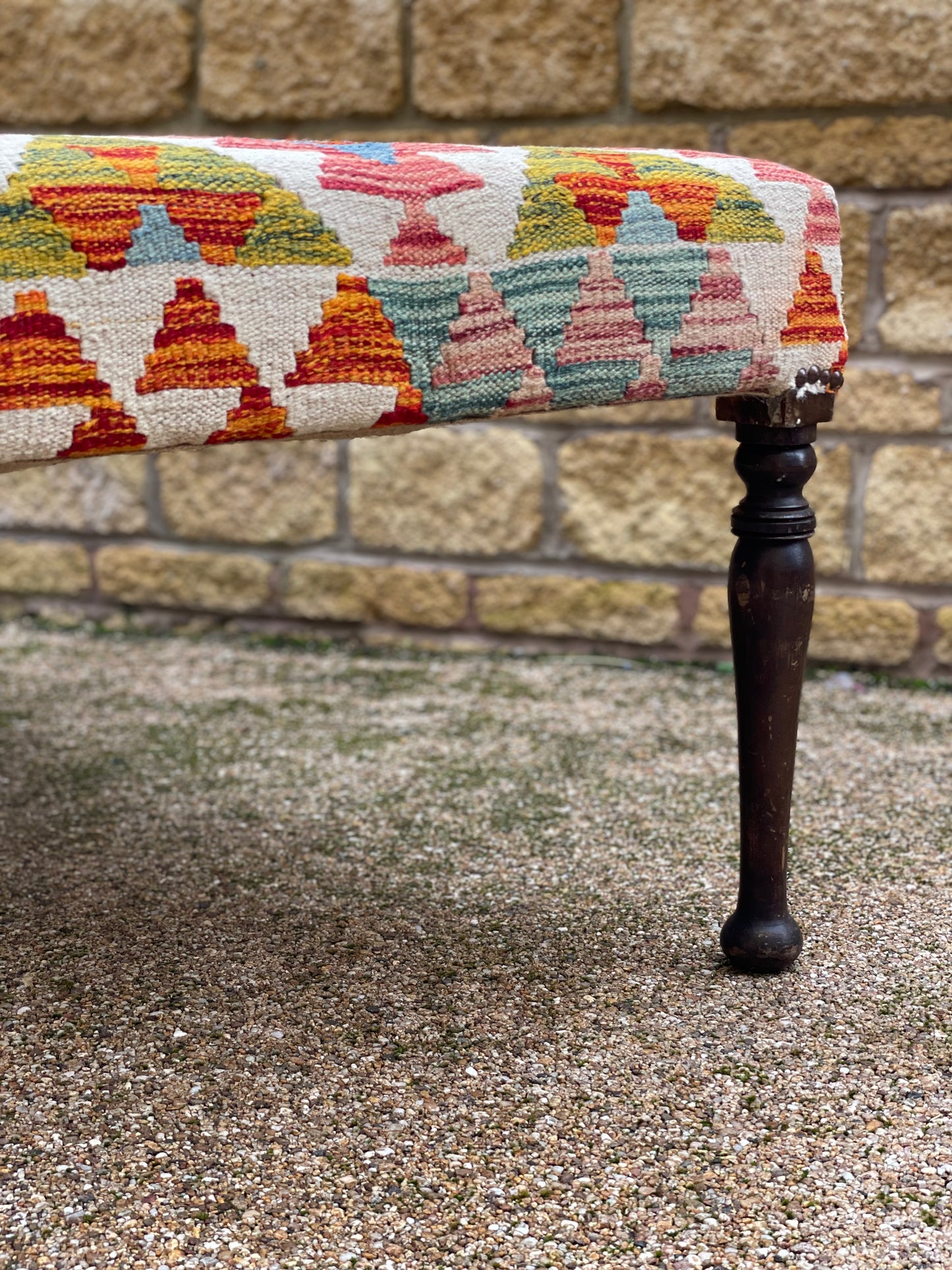 Kilim Upholstered Ottoman Stool