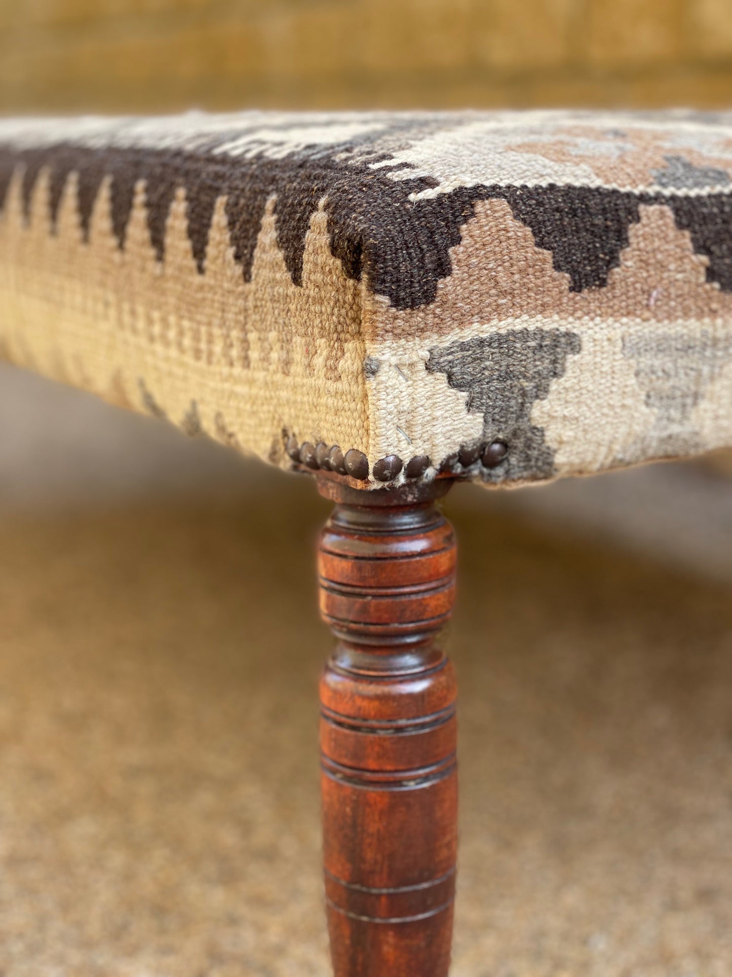 Large Kilim Upholstered Ottoman Table/Stool
