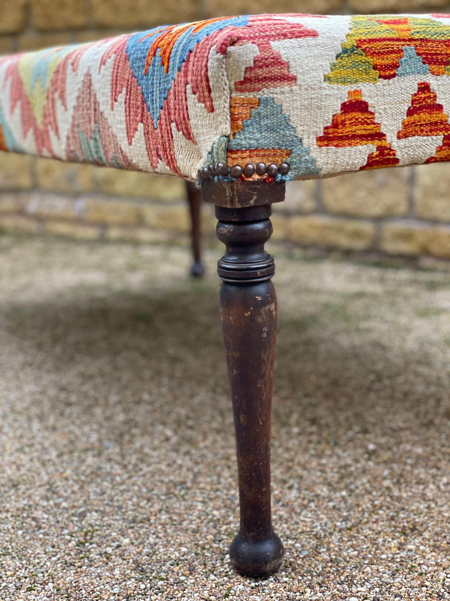 Kilim Upholstered Ottoman Stool