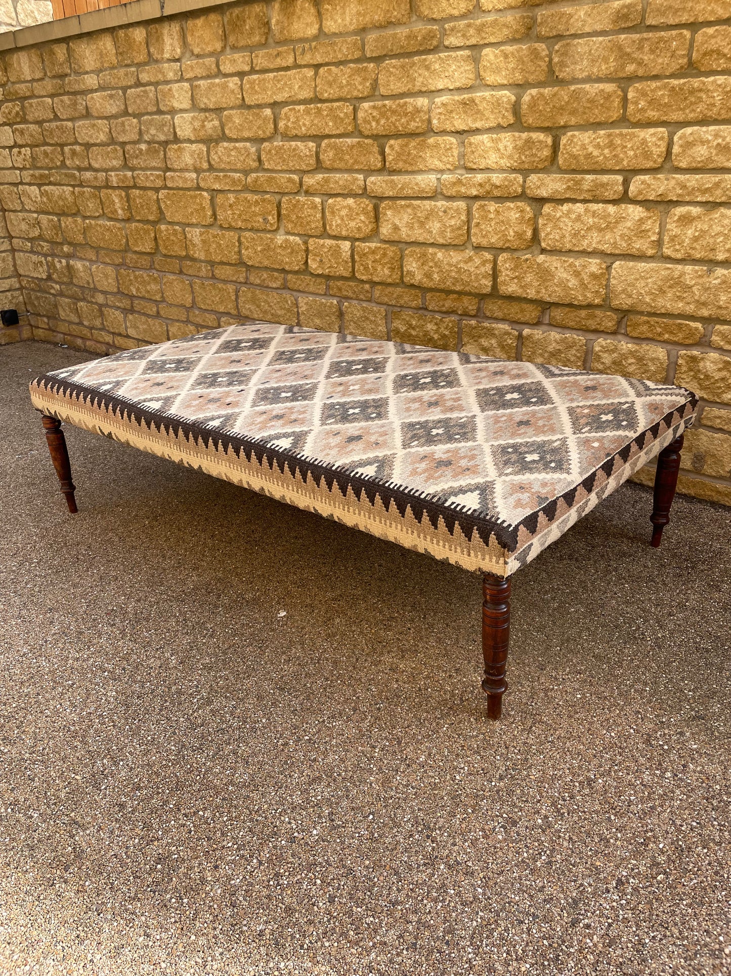 Large Kilim Upholstered Ottoman Table/Stool
