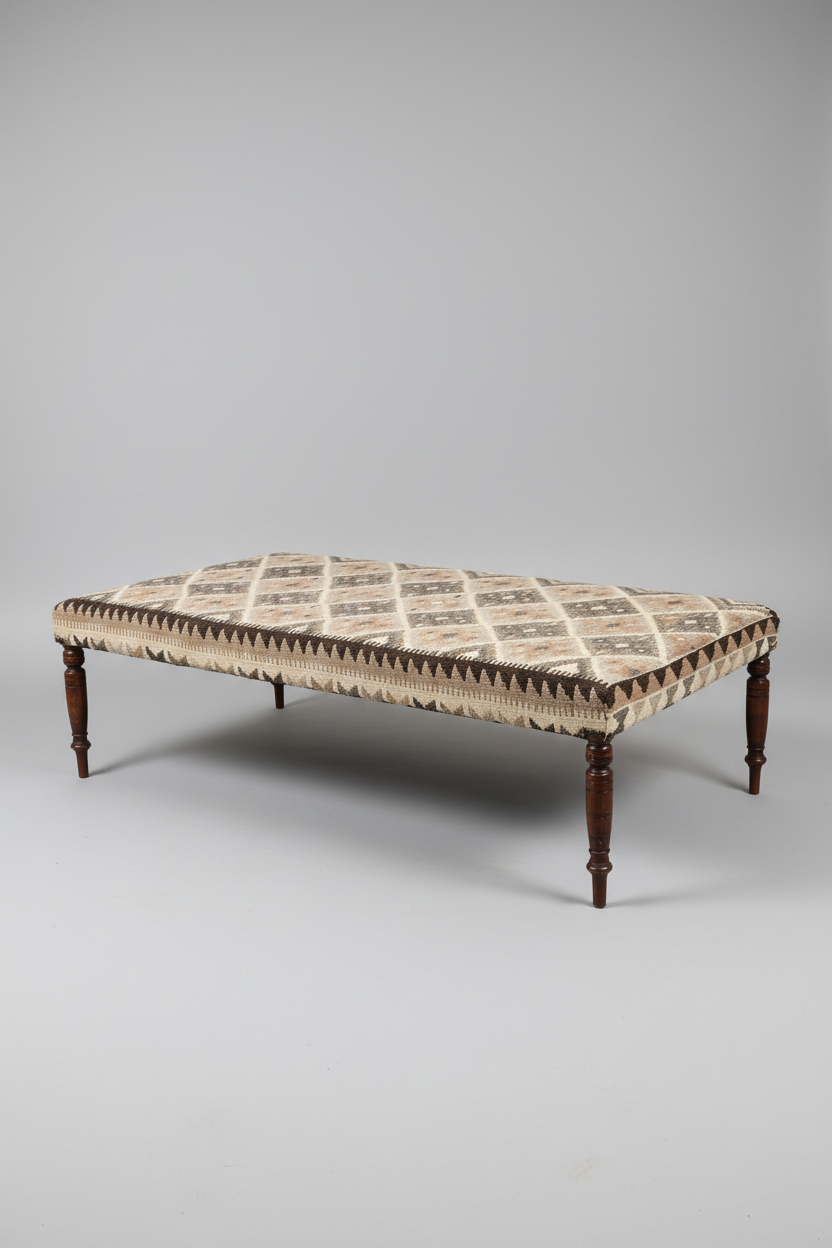 Large Kilim Upholstered Ottoman Table/Stool