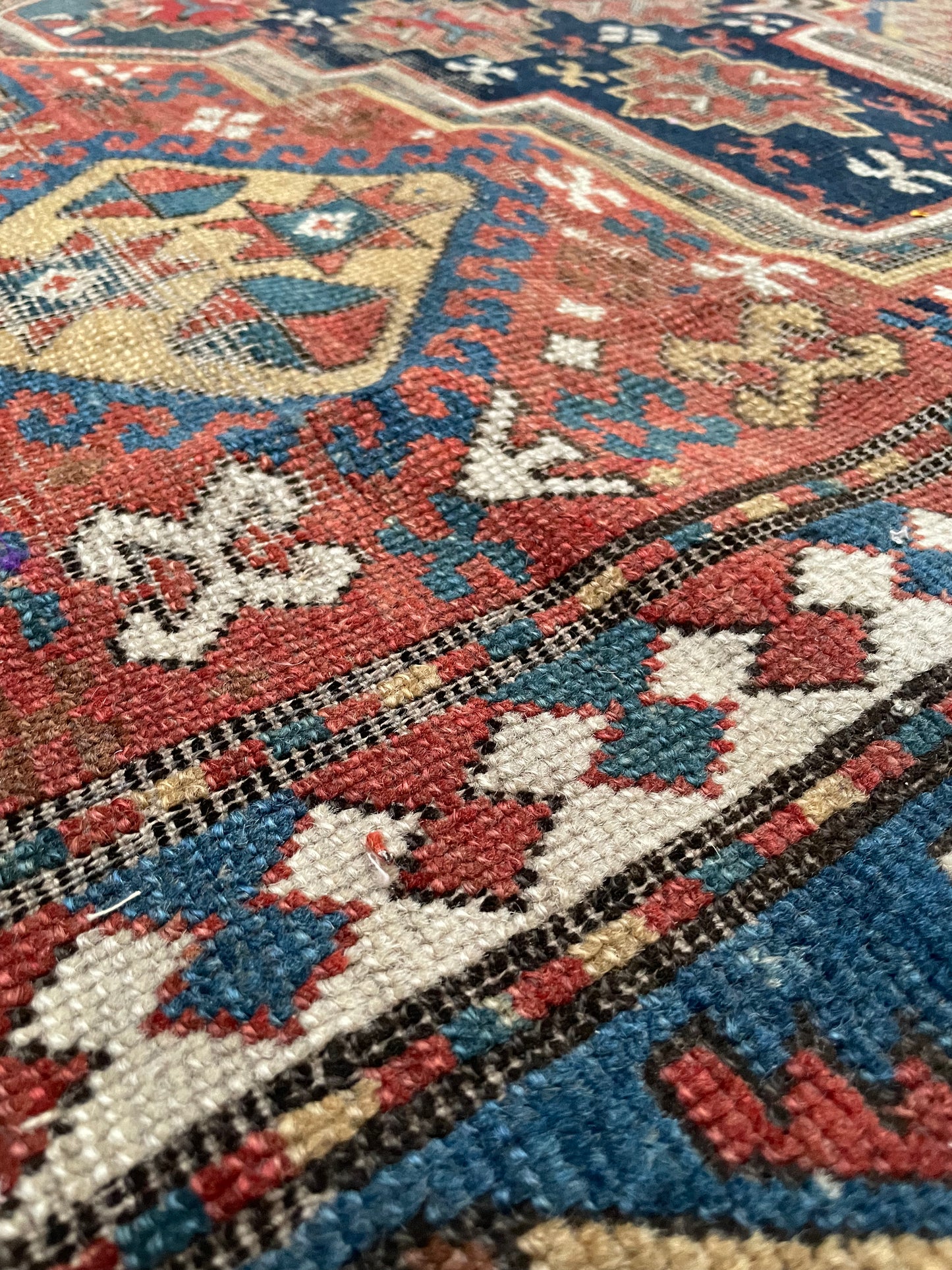 Antique Caucasian Triple Medallion Kazak Rug