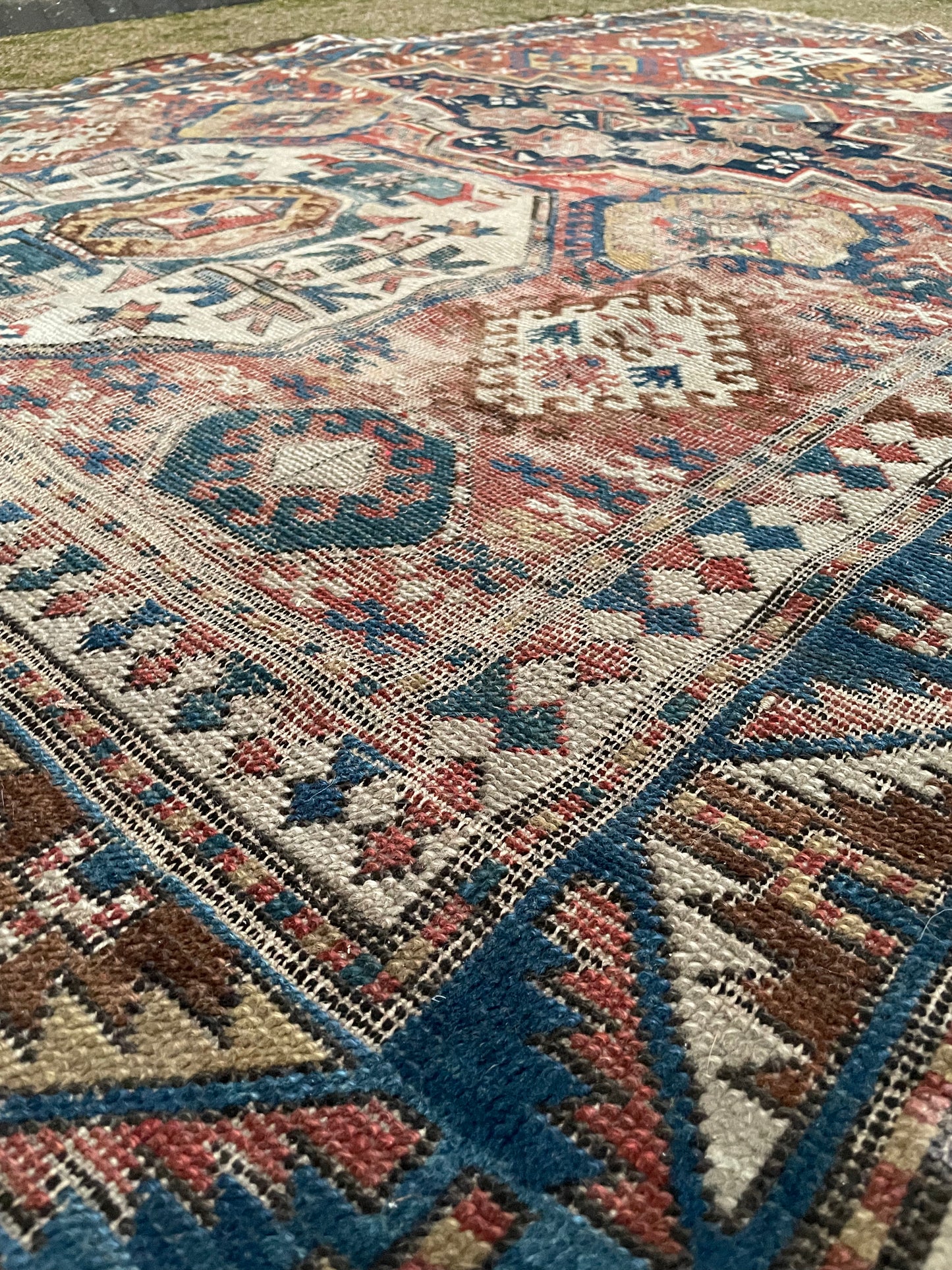 Antique Caucasian Triple Medallion Kazak Rug