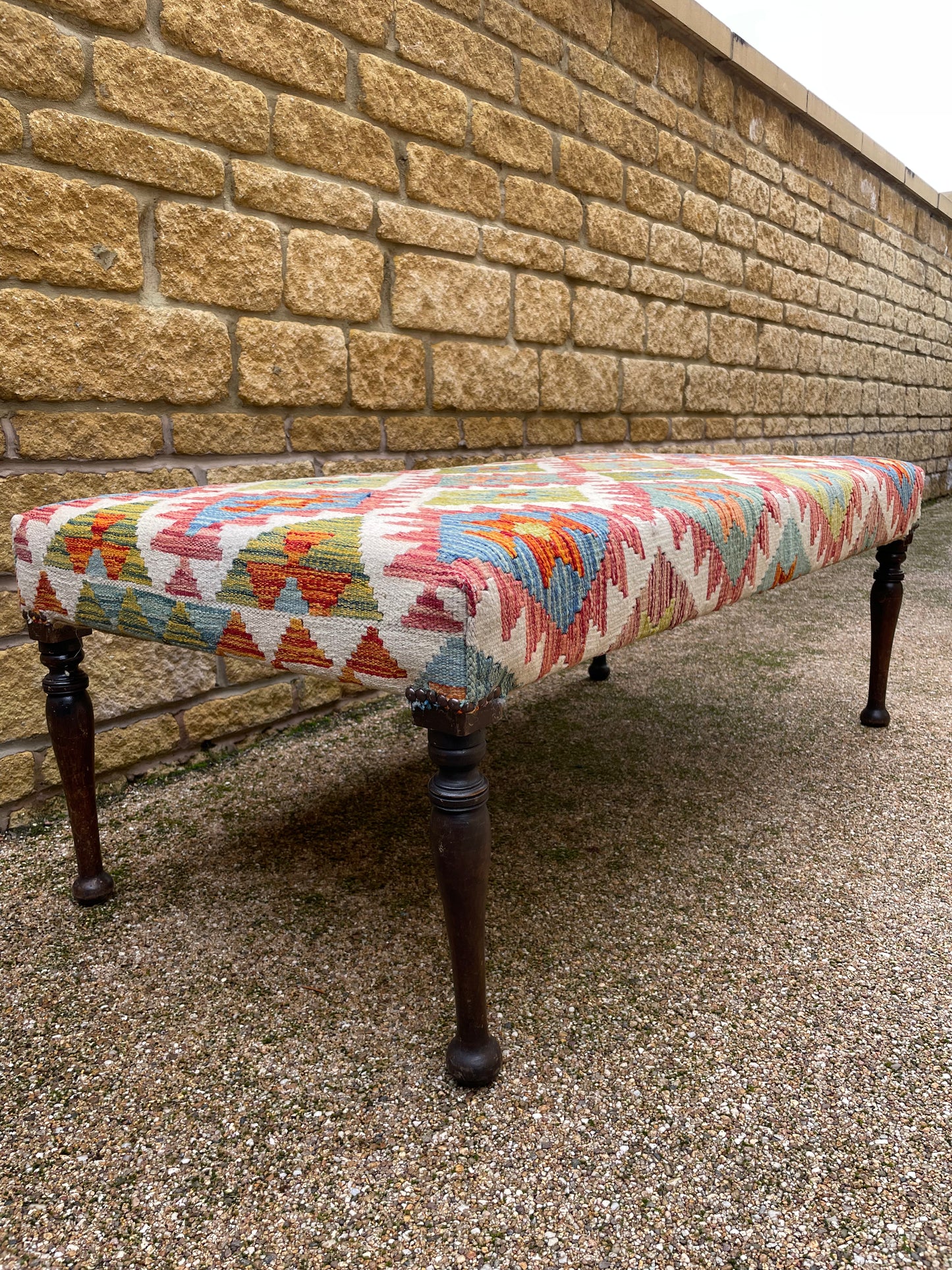 Kilim Upholstered Ottoman Stool