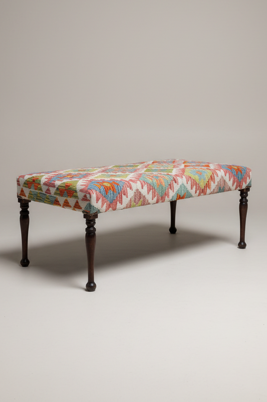 Kilim Upholstered Ottoman Stool