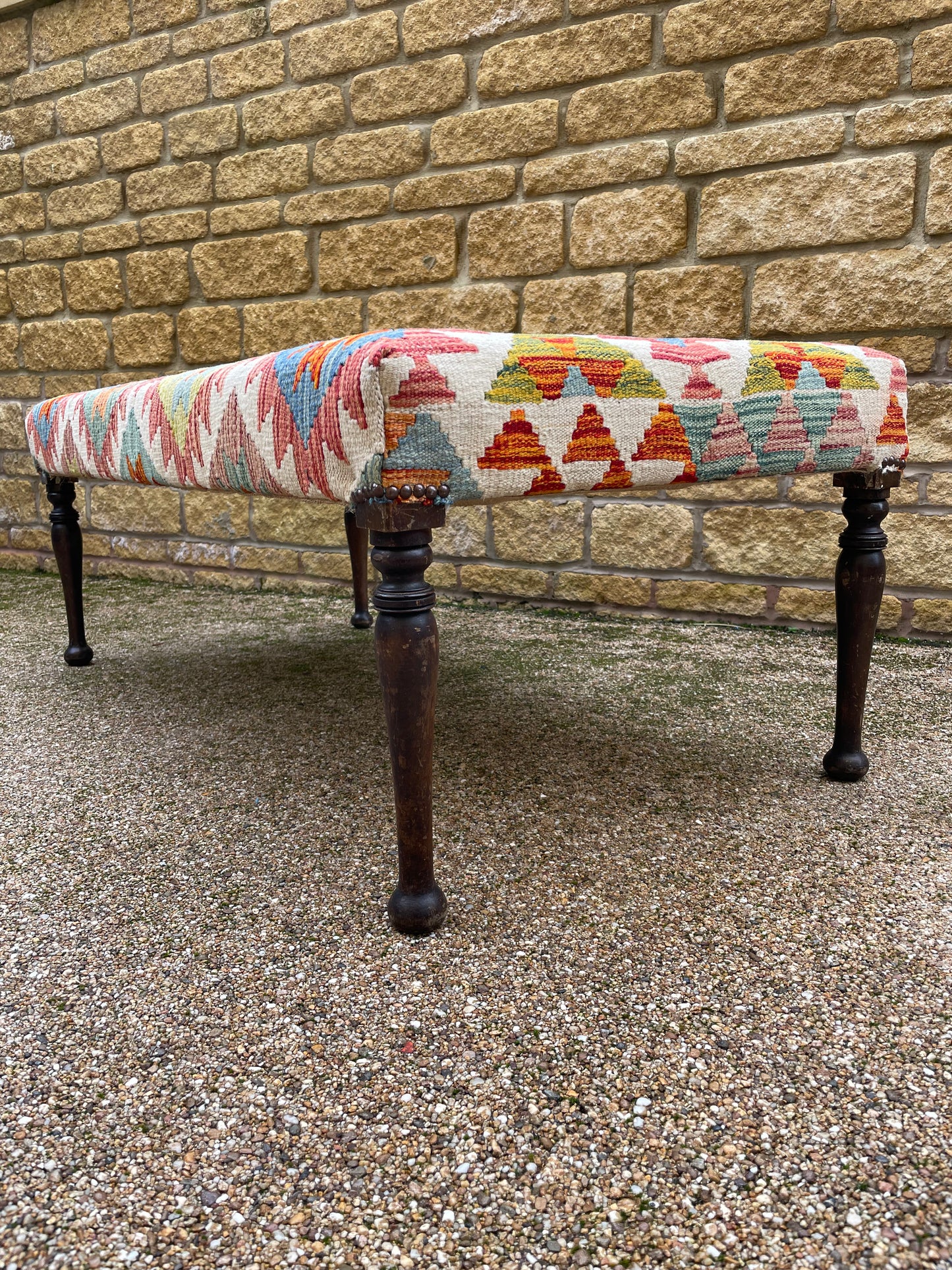 Kilim Upholstered Ottoman Stool