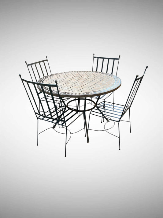 Vintage Moroccan Mosaic Garden Table & x4 Chairs