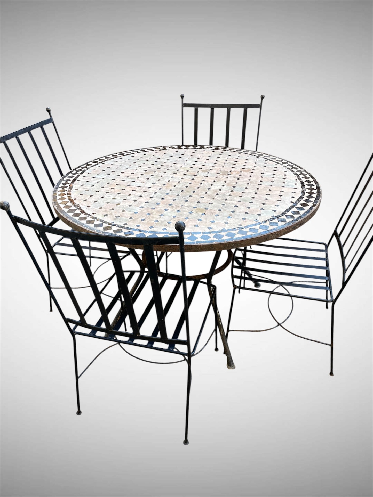 Vintage Moroccan Mosaic Garden Table & x4 Chairs