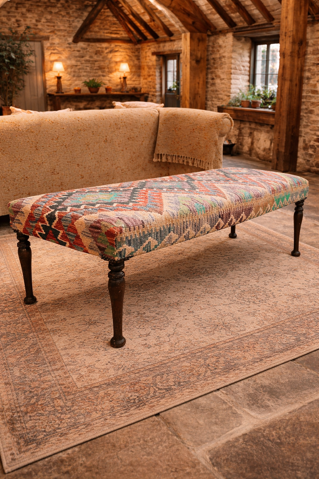 Kilim upholstered Ottoman Long Bench/Stool