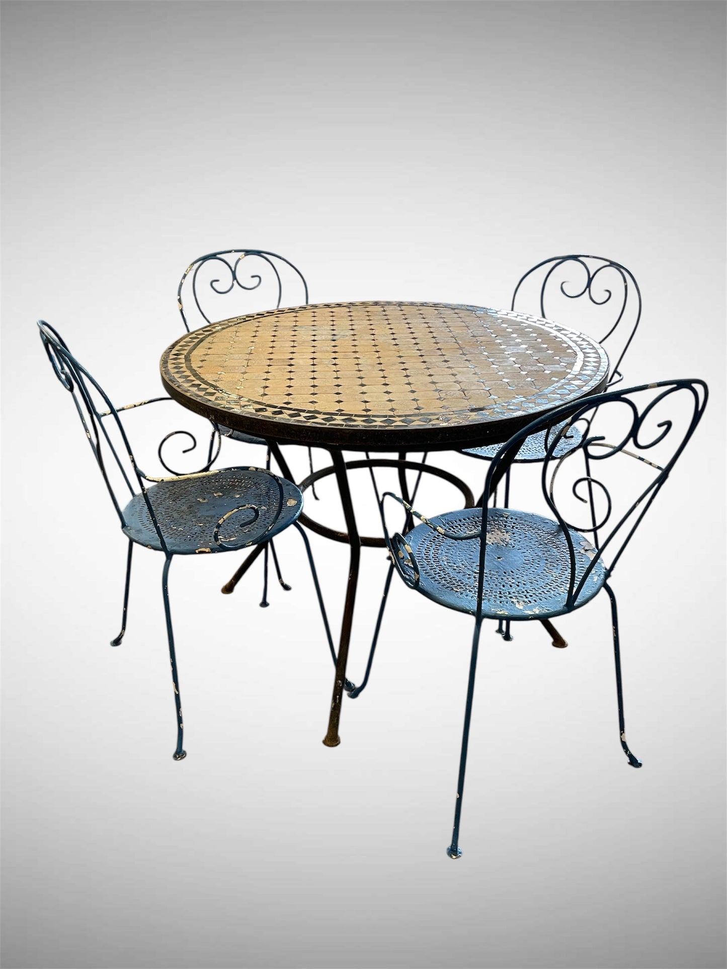 Vintage Moroccan Mosaic Table & 4 Chairs